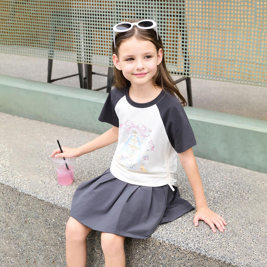 马克珍妮女童甜酷少女抽褶T恤 儿童蝴蝶印花上衣春装新款250167/551101 商品图1