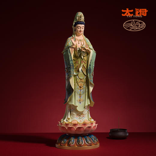 太铜《持莲观音》客厅桌面铜观音摆件 家居工艺品摆件 商品图2