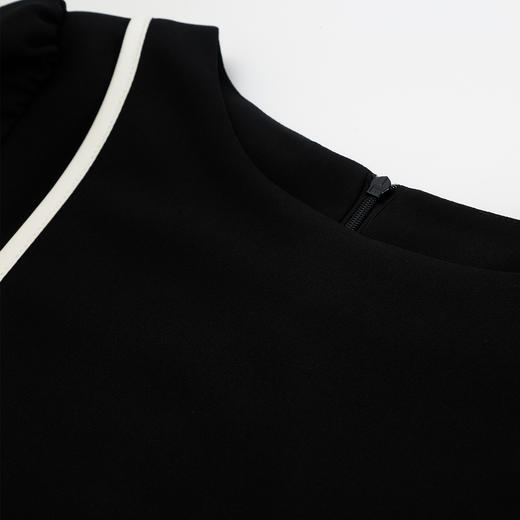 QF846斯尔丽25新款法式浪漫圆领撞色滚边显肩窄高级白领气质款连衣裙 商品图8