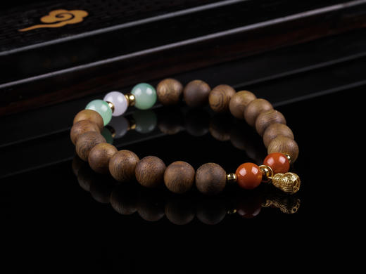 XY0311沉香+翡翠南红银葫芦手串 商品图3