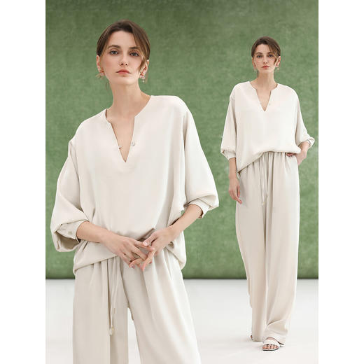 COCOBELLA奢感丝光缎面极简风衬衫女夏气质OL通勤上衣SR7066 商品图1