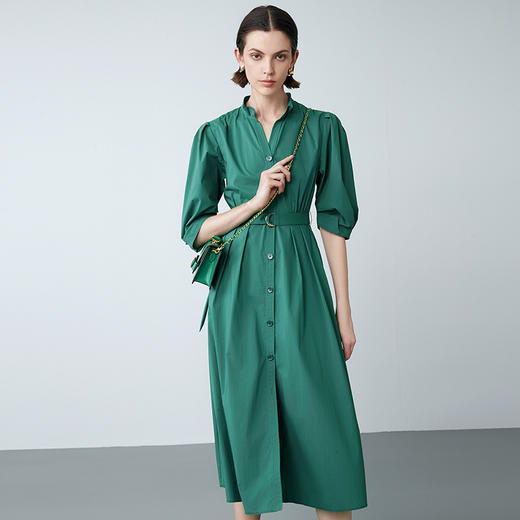 EITIE爱特爱夏季新款气质通勤V领收腰显瘦衬衫连衣裙7807538 商品图7
