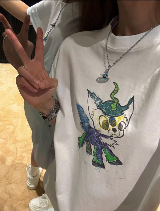 点此购买 We11done夏季男女款小怪兽涂鸦刺绣短袖T恤 LL 317012 商品图3