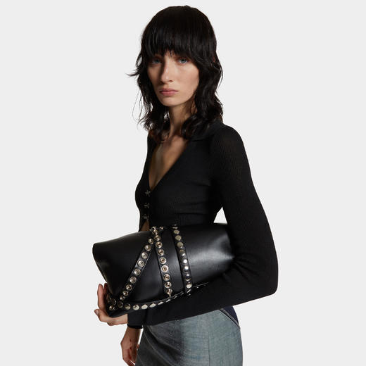 DSQUARED2 女士满饰铆钉手拿包 黑色 CLW0041 18908301 2124 商品图3