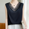 雀说丝绸缎面装新款v领无袖小背心T恤网纱拼接上衣宽松吊带ALA126 商品缩略图6