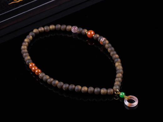 XY0306沉香+南红冰飘跑环坠双圈 商品图0