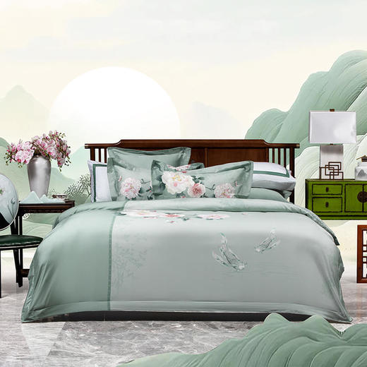 多喜爱IP款 山海经60支贡缎长绒棉四件套（奔赴山海 傲岸之山 锦绣山海 桃园秘境 林间夫诸 繁花似梦 守护夫诸 落花文鳐 金辉尽绘 文鳐澜心 花间闲逸 凌云山语 文鳐逸韵） 商品图0
