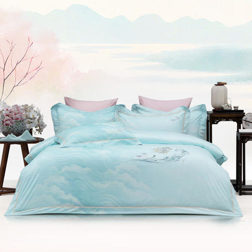 多喜爱IP款 山海经60S贡缎磨绒四件套（云深见鹿 纵横山海 雅韵文鳐 花开荼蘼 文鳐金樽 山海鸣灵 竹海听风 文鳐观潮 梦满枝 月涌天河 鹿松和鸣 夫诸杏林 鳐绘花韵 云雾缥缈） 商品图7