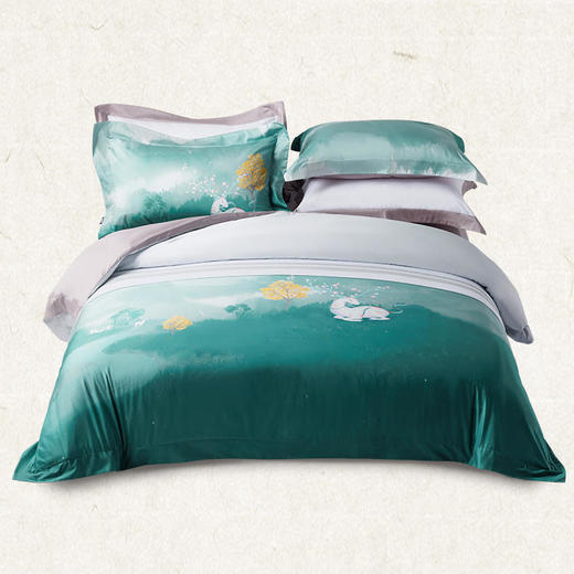 多喜爱IP款 山海经60支贡缎长绒棉四件套（奔赴山海 傲岸之山 锦绣山海 桃园秘境 林间夫诸 繁花似梦 守护夫诸 落花文鳐 金辉尽绘 文鳐澜心 花间闲逸 凌云山语 文鳐逸韵） 商品图1