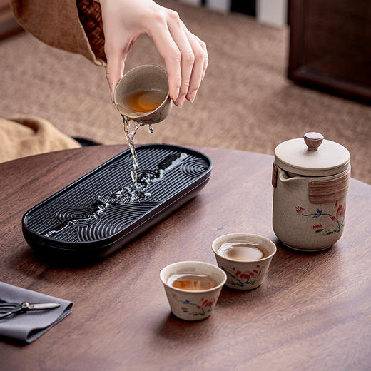 【粗陶快客杯】一壶三杯旅行茶具套装 便携式户外露营泡茶送长辈朋友礼品 外出携带方便 商品图3