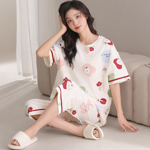 法黛琪夏季纯棉带胸垫七分裤套装女 商品图3