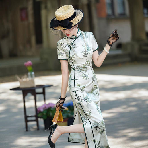 高端新中式真丝2025新款夏季女复古改良国风桑蚕丝长款旗袍 商品图2