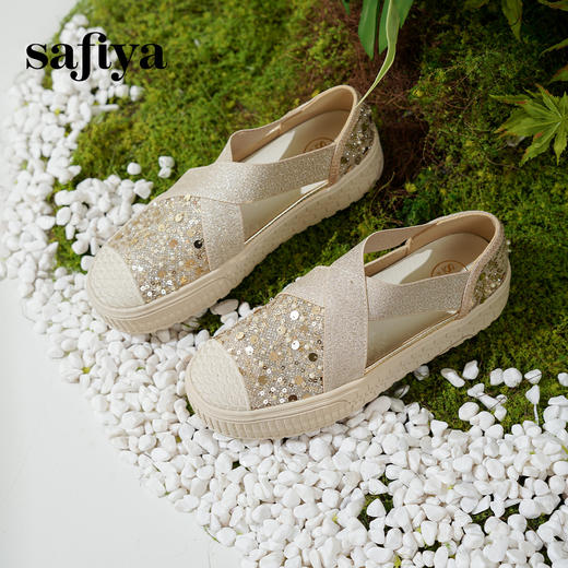 预售7天|Safiya/索菲娅2025仙女风亮片珍珠透气厚底百搭时尚休闲渔夫鞋SFD3112406 商品图6