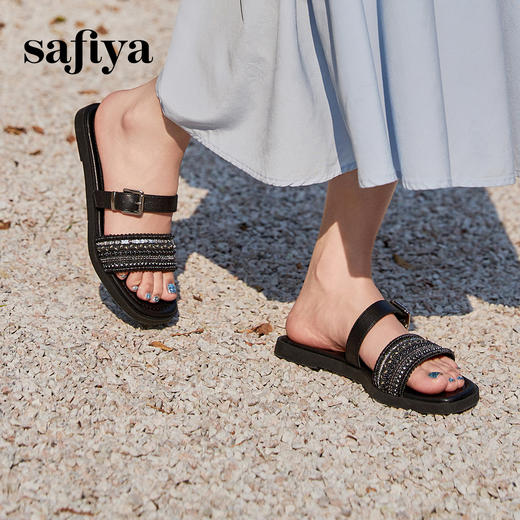 预售7天|Safiya/索菲娅2025民族风编织轻便休闲方头平底高级感一字拖SFD2110365 商品图5
