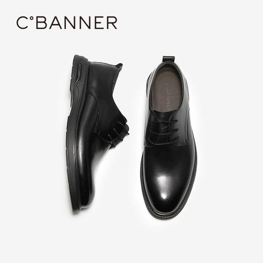 千百度男鞋英伦风真皮休闲皮鞋黑色男士商务正装皮鞋A25177261 商品图4