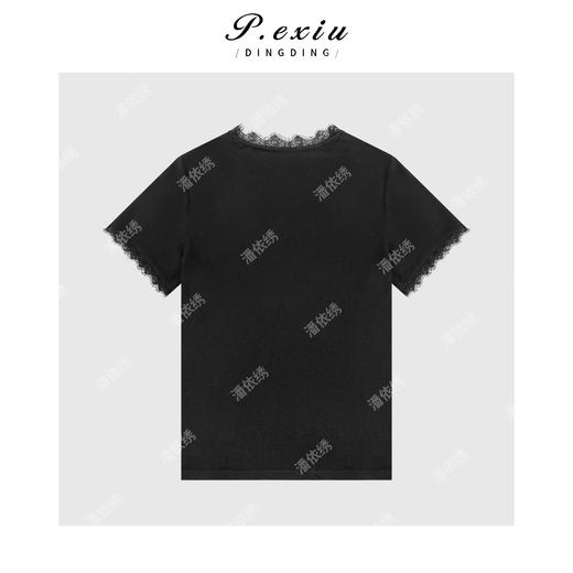 PanYiXiu/潘依绣【目光收割】天丝V领拼接重工蕾丝短袖T恤W-62936 商品图2