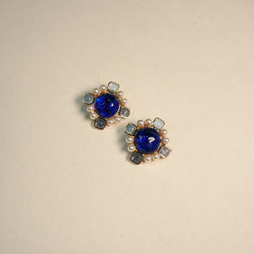 北京仓｜Gripoix Paris-Byzantium-蓝色 琉璃 耳夹（无需耳洞）［法国设计师］