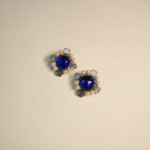 北京仓｜Gripoix Paris-Byzantium-蓝色 琉璃 耳夹（无需耳洞）［法国设计师］ 商品图0