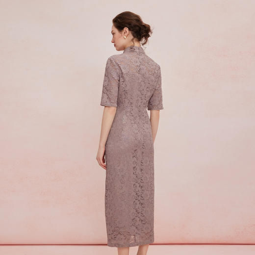 QB804斯尔丽25新款法式浪漫立体刺绣光泽感蕾丝旗袍流苏设计礼服连衣裙 商品图1