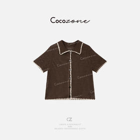 COCO ZONE 刘一一  【亚麻混纺】学院风镂空翻领针织短袖CD2A1053