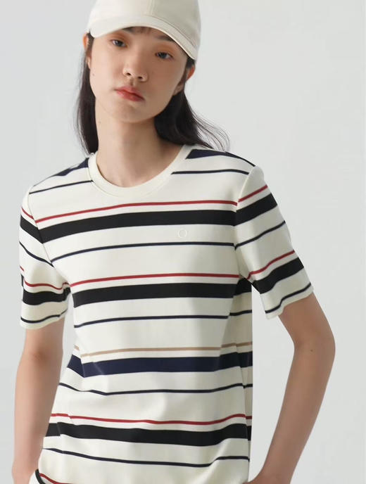 【有货 拍下改价】IC之禾 极简黑白条纹撞色百搭 圆领棉弹螺纹撞色短袖T恤 商品图5