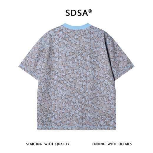 T3300夏季高级感新款美式抽象撞色割破圆领短袖T恤百搭潮流套头上衣 商品图5