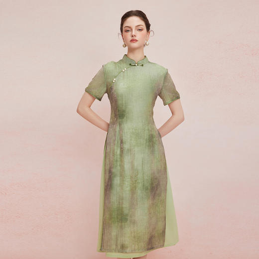QF821斯尔丽25夏季新款旗袍奥黛A摆晕染效果手工盘扣旗开得胜连衣裙 商品图5