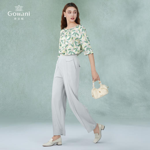 乔万尼夏季新款真丝桑蚕丝衬衫舒适宽松五分袖上衣EI2C802 商品图3