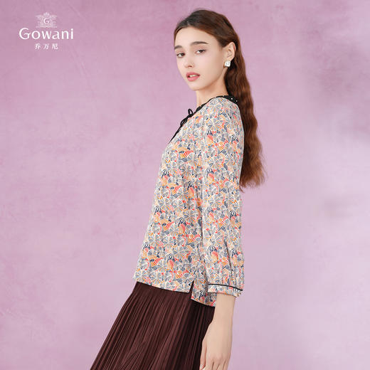 乔万尼夏季新款真丝衬衫清新减龄系带衬衣EI2C733 商品图1