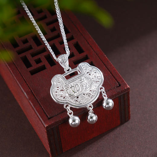 子佩集S999银【如意深锁】套链【YZTL0437】纯银花丝锁福项链2504 商品图2