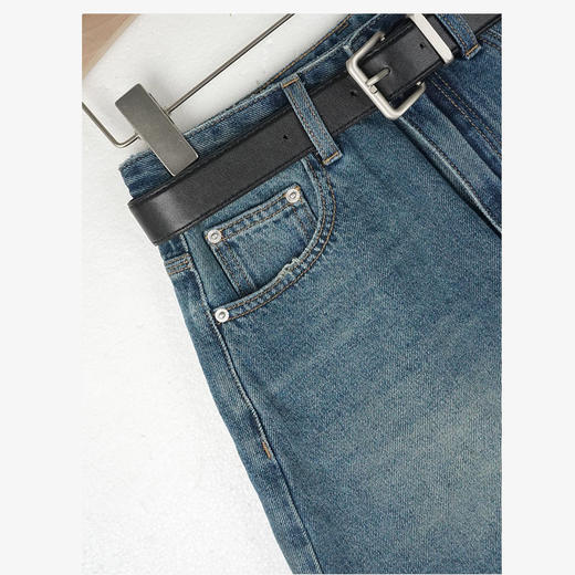 洛诗琳04748复古蓝牛仔短裤2025夏季时尚做旧高腰直筒短裤25371 商品图4