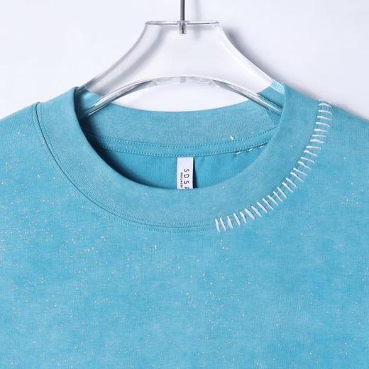 T3297夏季高级感新款韩系满天星撞色缝线短袖T恤情侣简约百搭圆领上衣 商品图2