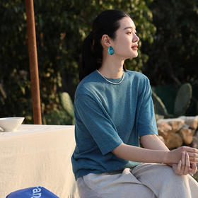 绽放旅行女装221朵/冰镇亚麻T恤冰镇亚麻花纱短袖毛织圆领打底衫