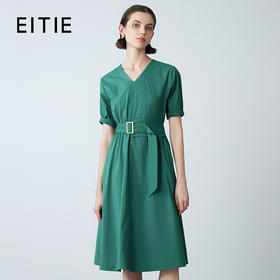EITIE爱特爱夏季新款气质V领高腰显瘦通勤a字连衣裙7807540