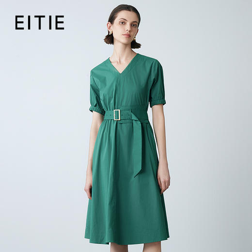 EITIE爱特爱夏季新款气质V领高腰显瘦通勤a字连衣裙7807540 商品图0