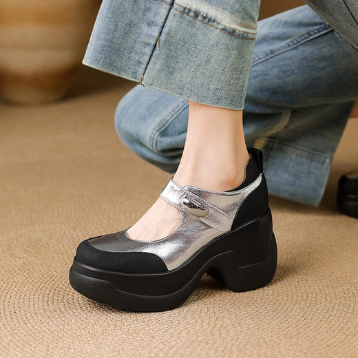 【预售5天】防水台法式高跟玛丽珍鞋松糕厚底浅口牛皮小个子单鞋女MQR&G174-1 商品图3