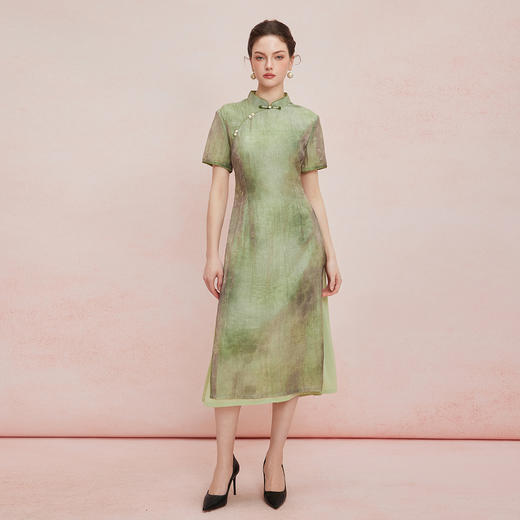 QF821斯尔丽25夏季新款旗袍奥黛A摆晕染效果手工盘扣旗开得胜连衣裙 商品图8
