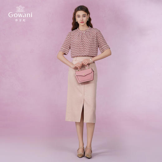 乔万尼真丝衬衫小立领珍珠格纹设计感短袖衬衣EI2C749 商品图3