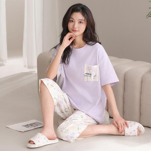 法黛琪夏季纯棉带胸垫七分裤套装女 商品图4