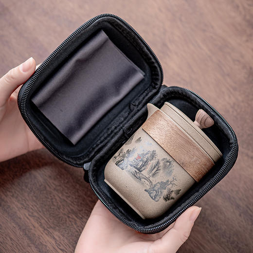 【粗陶快客杯】一壶三杯旅行茶具套装 便携式户外露营泡茶送长辈朋友礼品 外出携带方便 商品图1