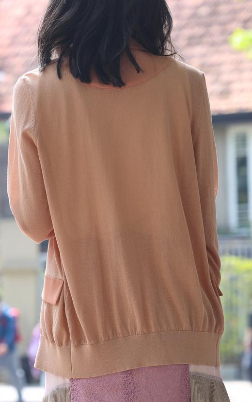 TYNVIE 轻质雪纺针织撞色西装式开衫 - 粉色 商品图10