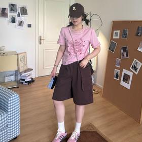 2025新品  软软同款【花边字母T】休闲时尚潮流卡通韩版字母印花花边短袖T恤