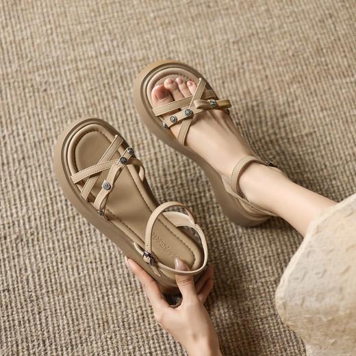 舒适厚底松糕鞋配裙子复古一字带夏季凉鞋软底5.5CM 商品图4