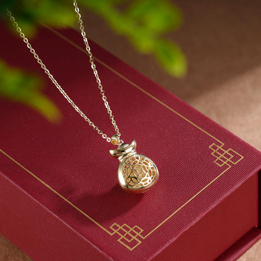 子佩集S925银【纳福随心】套链【AS0052618】纯银和田玉钱袋福袋镀金项链2504 商品图3