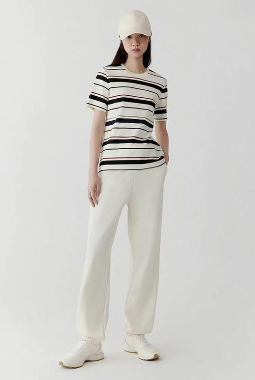 【有货 拍下改价】IC之禾 极简黑白条纹撞色百搭 圆领棉弹螺纹撞色短袖T恤 商品图4