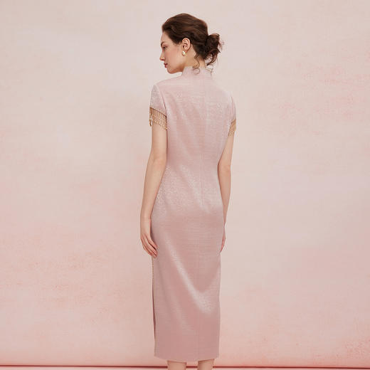 QB810斯尔丽25新款提花精致绣花改良旗袍领口袖口流苏钉珠礼服连衣裙 商品图1