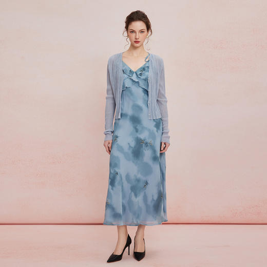 QF87725夏季新款法式浪漫碎花荷叶边裙搭配针织外披连衣裙套装 商品图3