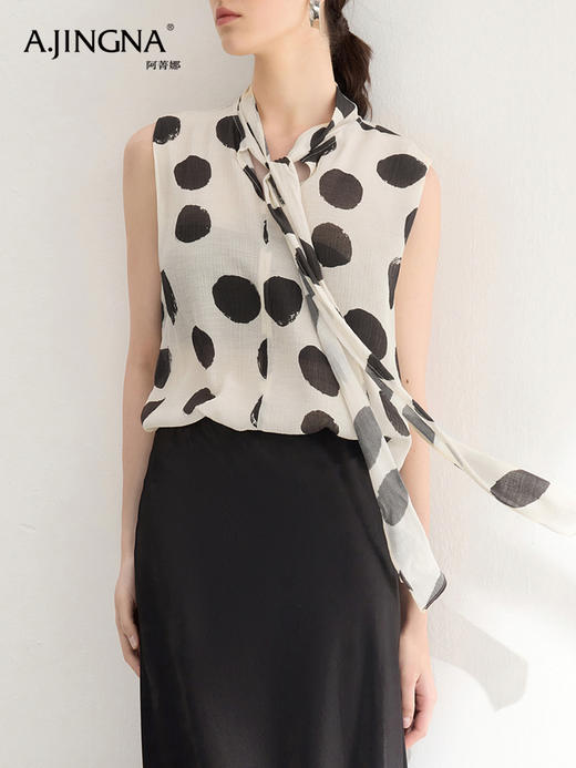 【特价不退换】阿菁娜法式波点飘带无袖衬衫F30X202010 商品图1