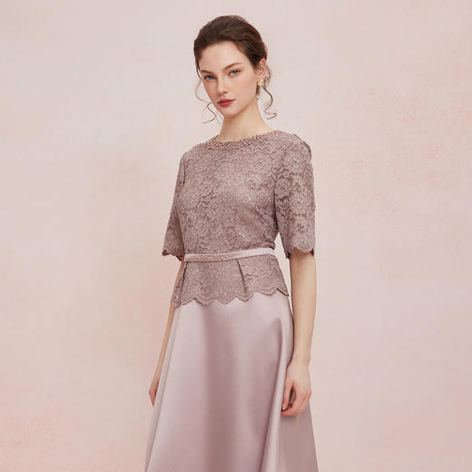 QB805斯尔丽2025夏季新款喜妈妈高级礼服法式蕾丝配大方精致绣珠连衣裙 商品图4