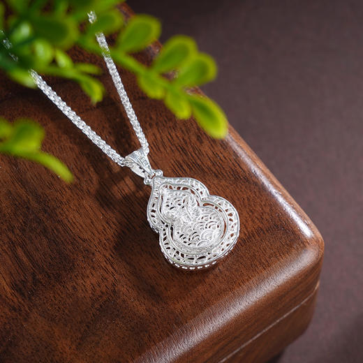 子佩集S990银【福泽妙喜】套链【MX014】纯银花丝葫芦可转动项链2504 商品图1